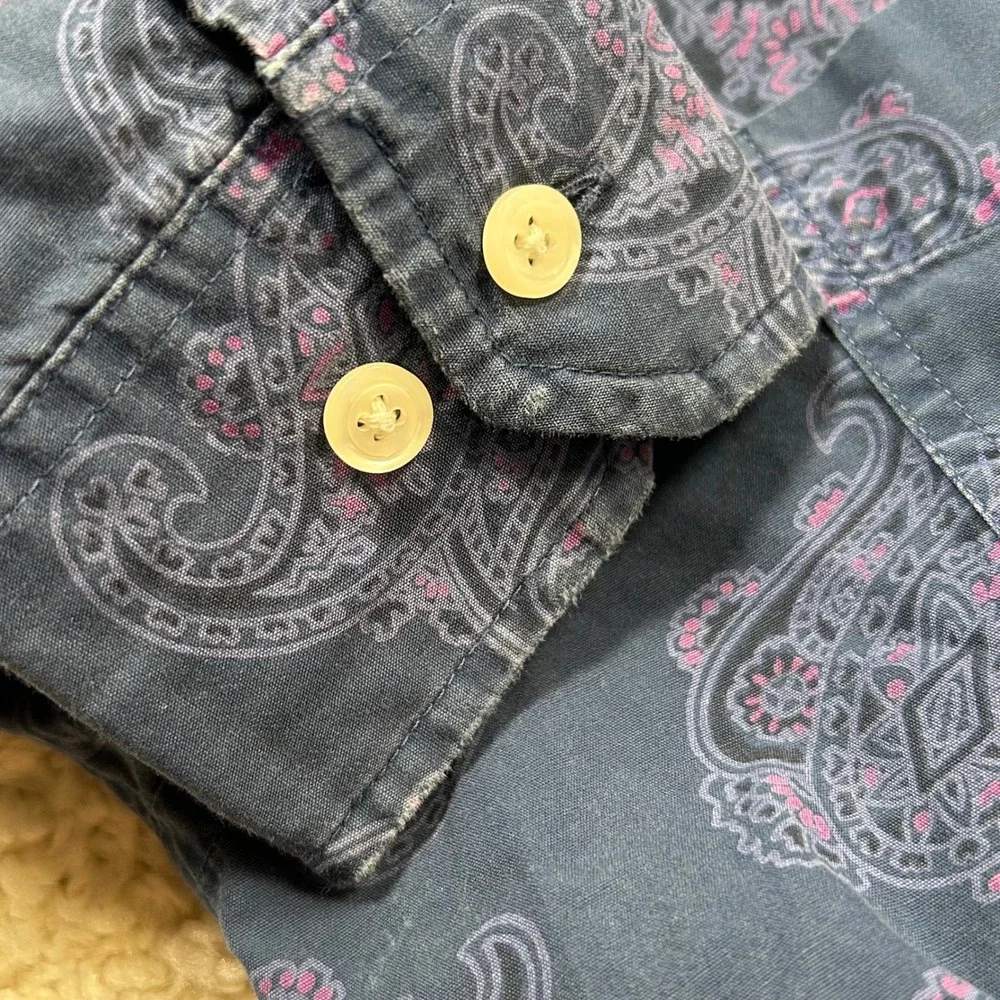 Vintage Banana Republic Paisley Button Down Shirt XS Blue Long Sleeve Cotton 80s